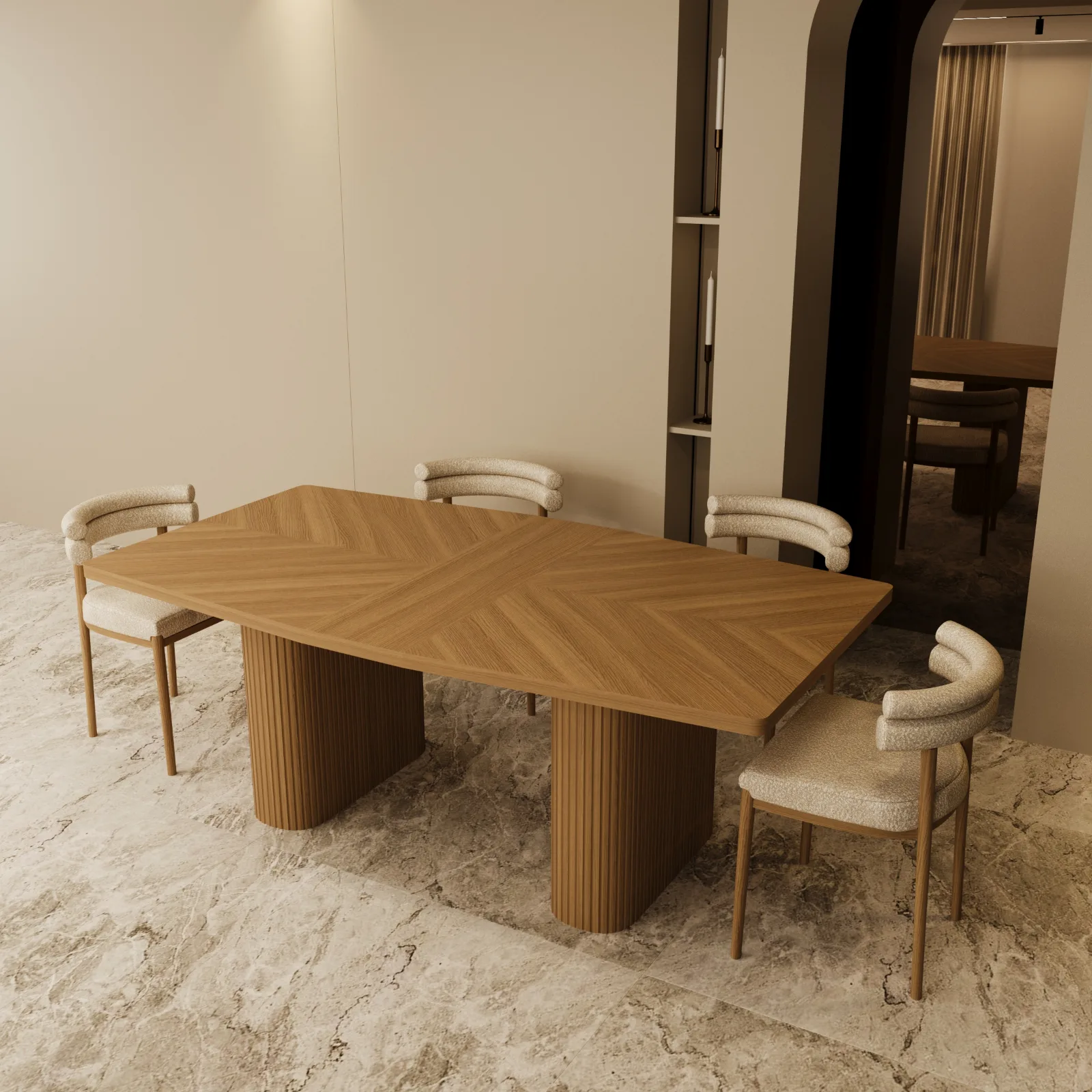Providenca natural oak dining table in a warm, minimalist dining room